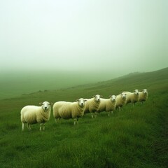 Fototapeta premium Group of sheep on green field