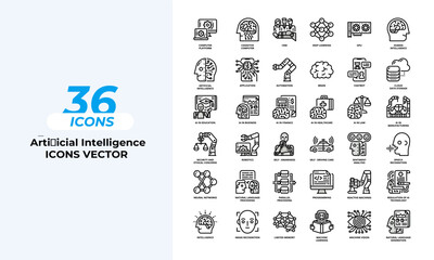 Artificial Intelligence Icons Set Collection Layout Vector Template. Vector illustration in line style of icons	
