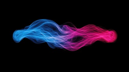 Abstract Wavy Flow of Bright Blue and Vibrant Pink Smoke on Black Background Creating a Dynamic and Energetic Visual Effect