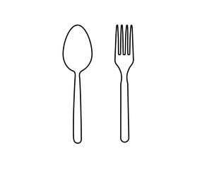 fork spoon black outline on white background,