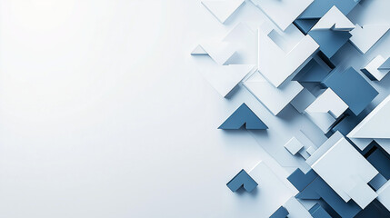 Obraz premium Abstract geometric shapes and arrows symbolizing business strategy and direction on a clean white background.