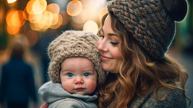 Mutter und Kind genie&szlig;en liebevolle Winterzeit