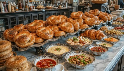 Assorted Freshly Baked Pastries on Display at a Gourmet Buffet