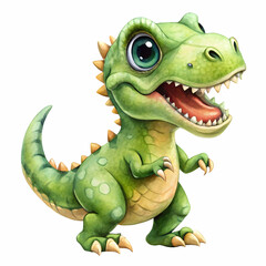 Obraz premium A baby T-Rex Dinosaur: An adorable, vibrant illustration of a cartoon dinosaur, bursting with joy. The art style is inviting and cheerful.