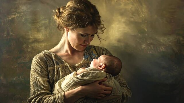 Mutter h&auml;lt ihr kleines Neugeborenes im Arm