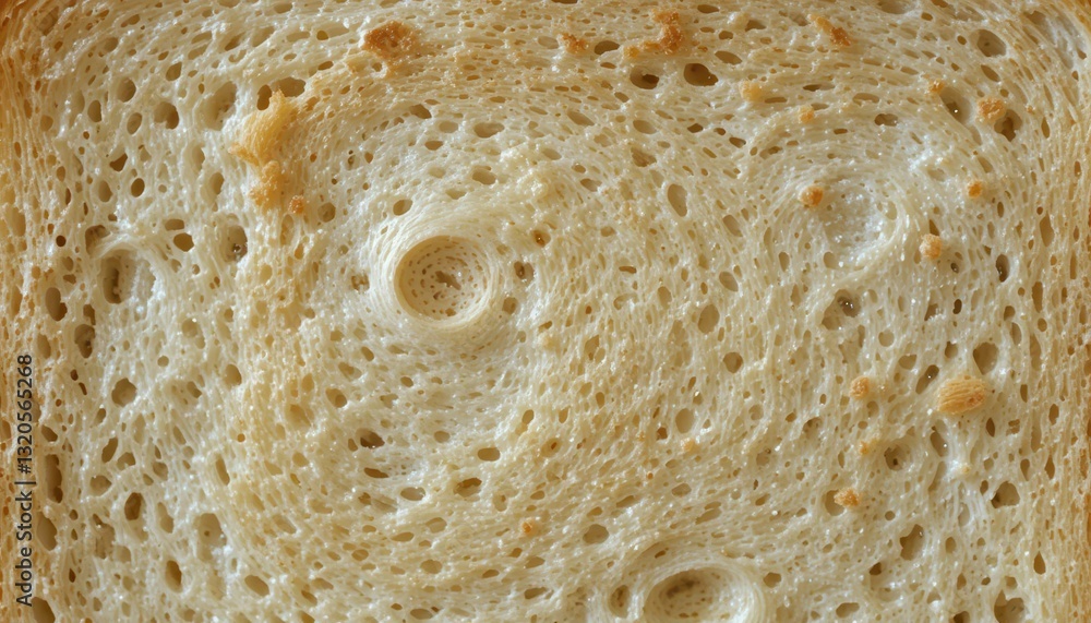 Poster close-up of textured bread slice with unique air bubbles and patterns
