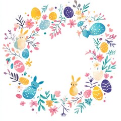 Naklejka premium Easter Wreath: Adorned with colorful eggs and blooming florals, this captivating wreath embodies the spirit of Easter and the blossoming of Spring.