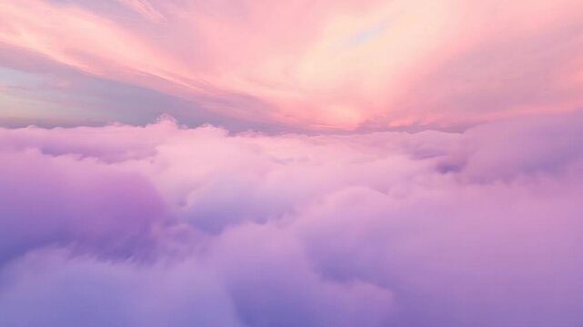 Dreamy pink and purple clouds floating in a serene sky at sunrise

