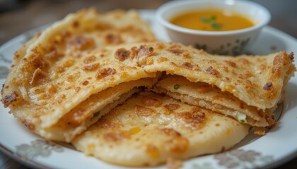 Crispy and Flaky Flatbread Served with Tangy Dipping Sauce