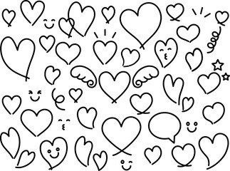 手描き風のハートの線画アイコンセット