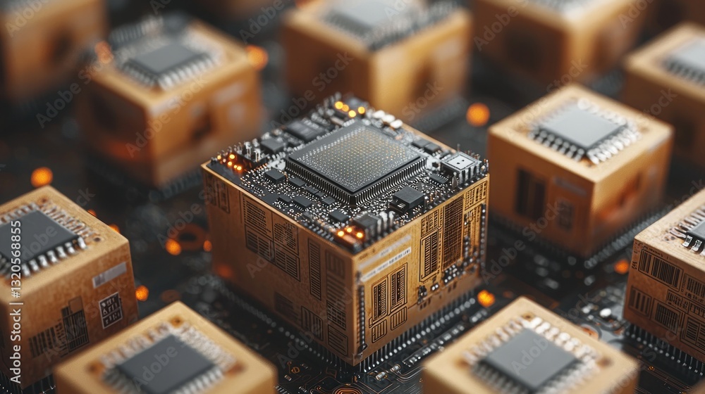 Poster several cubes showcasing advanced central processing unit designs in close up