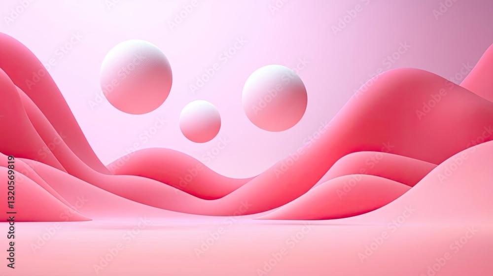 Poster abstract concept art background idea. abstract pink landscape with smooth curves and floating sphere