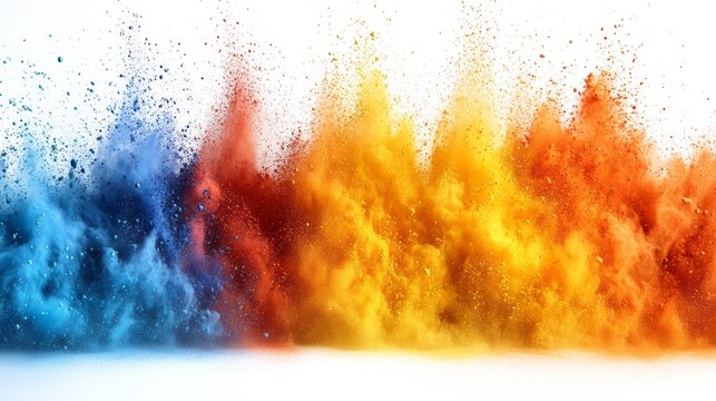 Playful Multicolored Powder Explosion Against White Background