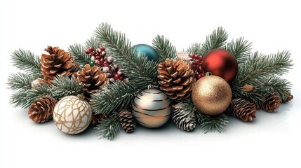 Festive Holiday Decorations with Ornaments and Pinecones Arrangement