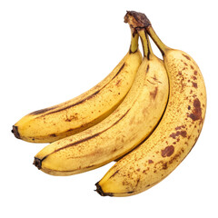Three ripe bananas isolated on transparent background  
