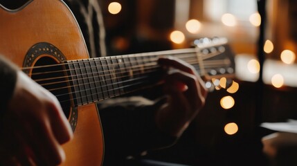 Fototapeta premium Person playing acoustic guitar