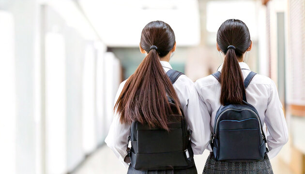 女子学生2人の後姿_校舎内,generative ai_ワイド