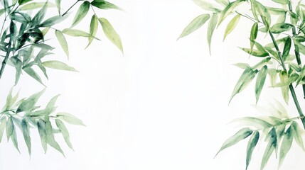 Naklejka premium Watercolor of Green bamboo forest isolated on white background,hand drawn seamless bamboo pattern,Perfect for wallpapers,web page, surface textures, space for text.