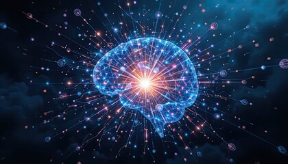 Fototapeta premium Glowing Blue Brain Network Abstract Digital Art
