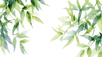 Obraz premium Watercolor of Green bamboo forest isolated on white background,hand drawn seamless bamboo pattern,Perfect for wallpapers,web page, surface textures, space for text.