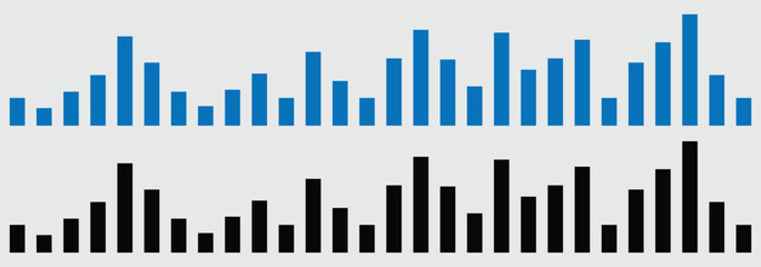 Equalizer icon with soundwave line. Vector sound wave icon. Music player sound bar. Audio signal lines. Waveform pattern for music player, podcast, voice message, music app. Vector illustration.