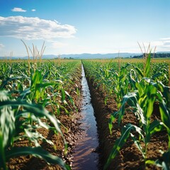 Fototapeta premium Irrigation system in cornfield
