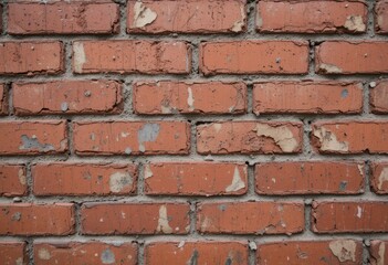 Weathered Red Brick Wall with Peeling Paint and Texture Details