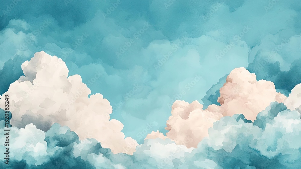Aufkleber digital watercolor painting abstract background concept. a serene view of soft clouds against a brig
