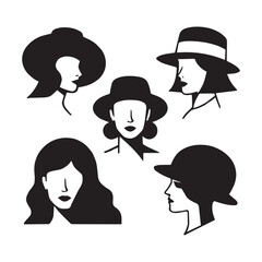 A set of silhouettes of women's faces with black-filled outlines.