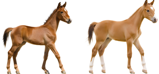 Horse, brown in color, side view, full-body shot, transparent background