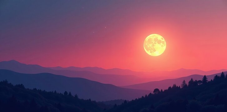Soft gradient sky at sunset with full moon hanging low, tranquil evening landscape, sunset, gradient - Powered by Adobe