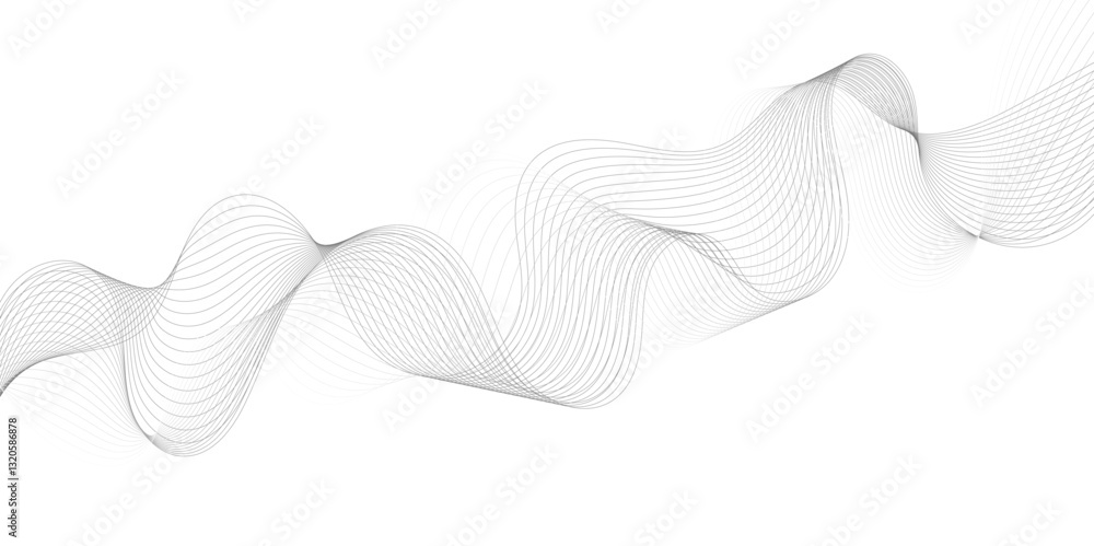 Fototapete Abstract grey, white smooth element swoosh speed wave modern stream background. Wave with lines created using blend tool. Abstract frequency sound wave lines and twisted curve lines background.	