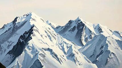 Velours gordijnen Capture the serene and majestic beauty of a snow-capped mountain landscape, with towering peaks glistening under a soft winter sun. © Iqbal