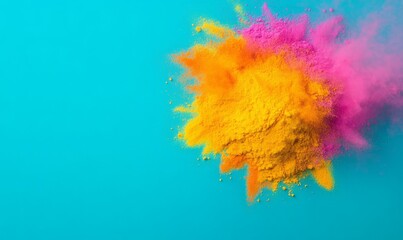Colorful powder explosion on vibrant blue background