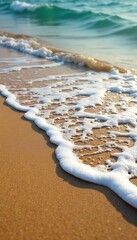 Soft waves creating ripple patterns on golden sand shore, texture, beach, sand