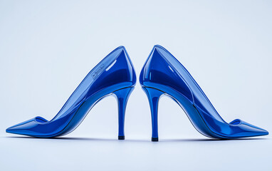 Blue heels with blue accents on the laces and sole. white background.