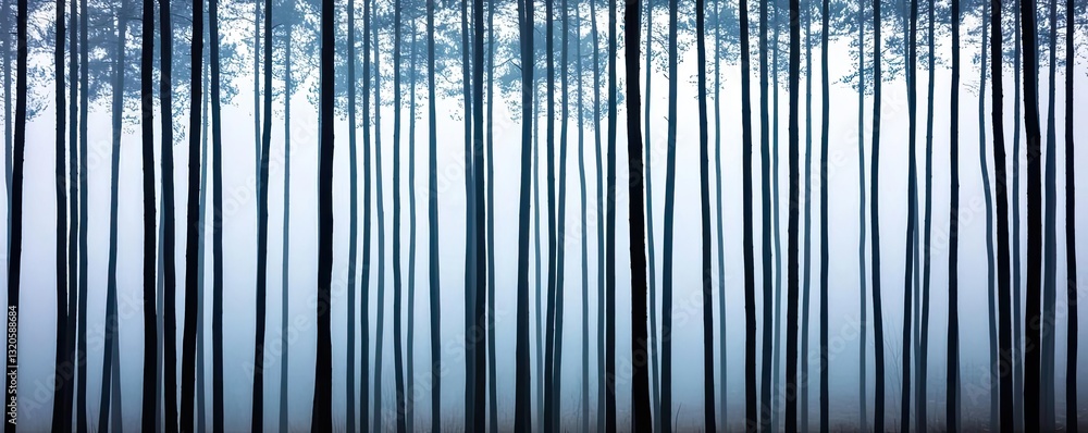 Poster abstract landscape background concept. mysterious forest with tall trees shrouded in mist, creating 