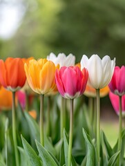 Fototapeta premium Colorful tulips in a garden bed