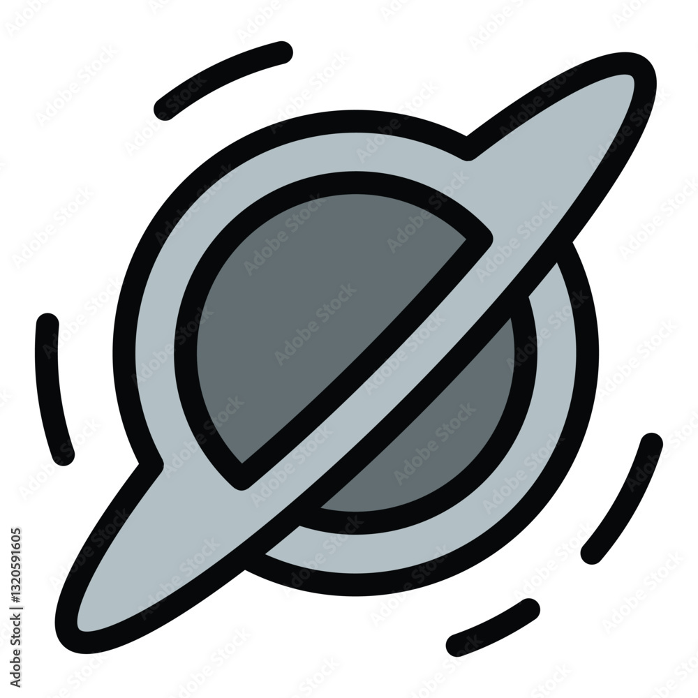 Poster black hole icon in flat line style representing gravitational pull space phenomena and cosmic myster