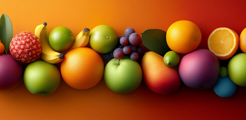 a colorful array of fruits, including apples, oranges, bananas,