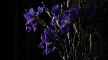 A dramatic bouquet of violet irises.