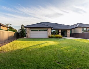 a contemporary australian home or residential building s front yard features artificial grass lawn turf