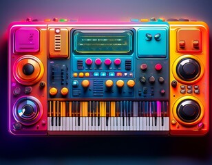 Fototapeta premium colorful retro music synthesizer with vibrant buttons and controls