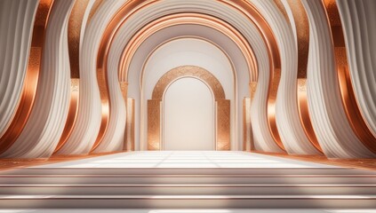 White golden ceremony award stage venue background.