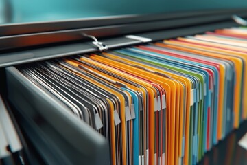 Colorful file folders organized in a filing cabinet for efficient document storage