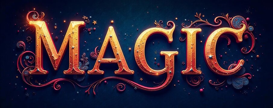 Intricate swirls and decorative elements in a magic font alphabet, calligraphy, whimsical