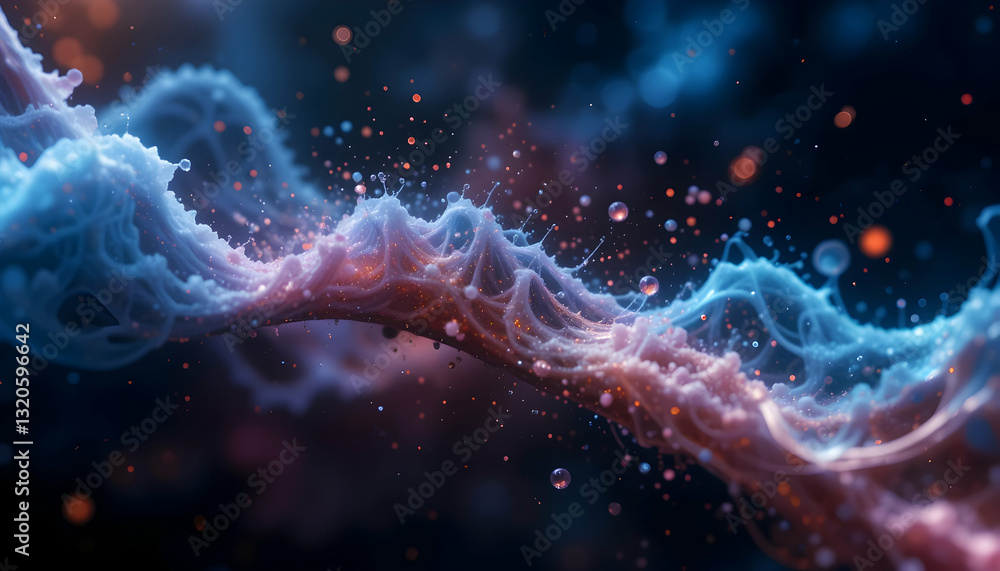 Poster abstract nebula stream with glowing particles in cosmic space flow