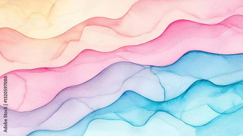 Poster digital watercolor painting abstract background concept. abstract waves of soft pastel colors create