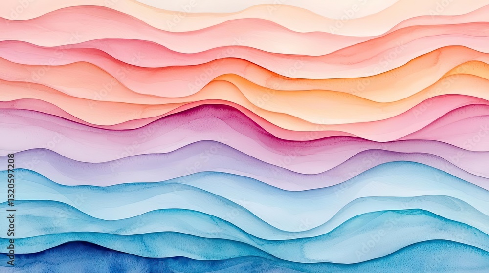 Poster digital watercolor painting abstract background concept. abstract watercolor waves with soft gradien