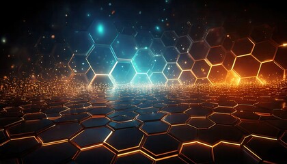 Obraz premium Neon Hexagonal Grid Illuminated by Vibrant Lights